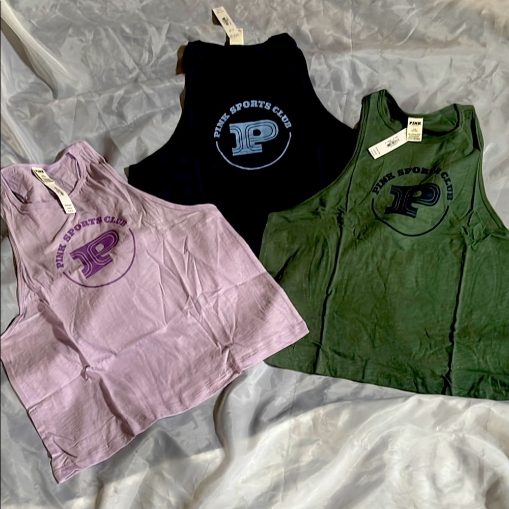 PINK Victoria's Secret Navy, Laverder and Green Tank Tops bundle